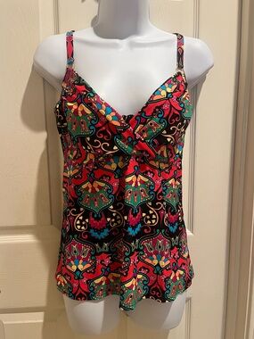 Red Multicolor Printed Women’s Swim Cami with Adjustable Straps